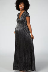 Black Shimmer Maternity Wrap Maxi Dress