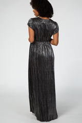 Black Shimmer Maternity Wrap Maxi Dress