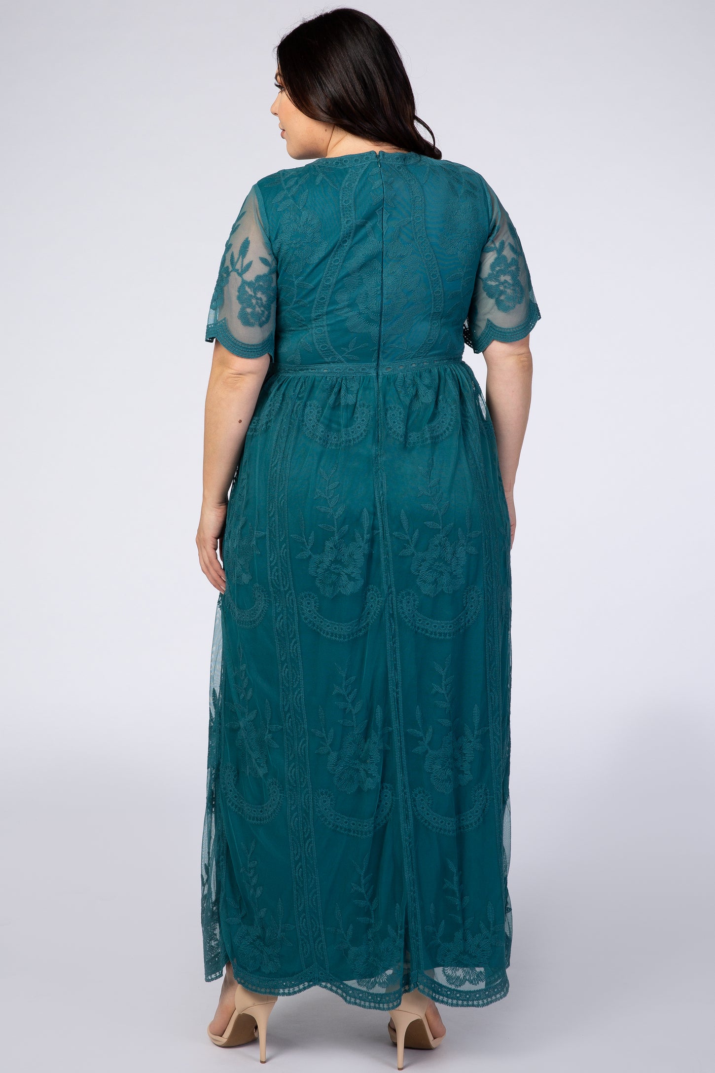teal lace dress plus size Ever-Pretty Empire Waist V-Neck Short Sleeve A-Line Lace Summer Formal Wedding Guest Dress