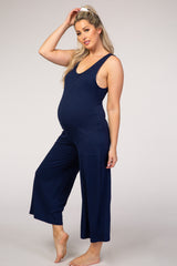 Navy Blue Sleeveless Maternity Jumpsuit