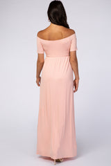 PinkBlush Light Pink Off The Shoulder Short Sleeve Maxi Dress