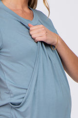 PinkBlush Light Blue Pleated Draped Front Maternity/Nursing Top