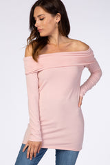 PinkBlush Light Pink Off Shoulder Long Sleeve Maternity Top