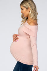 PinkBlush Light Pink Off Shoulder Long Sleeve Maternity Top