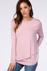 PinkBlush Pink Solid Layered Front Long Sleeve Nursing Top