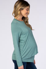 PinkBlush Light Olive Solid Layered Front Long Sleeve Maternity/Nursing Top