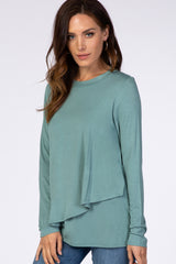 PinkBlush Light Olive Solid Layered Front Long Sleeve Maternity/Nursing Top