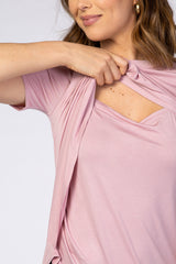 PinkBlush Mauve Short Sleeve Curved Hem Nursing Top