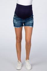 PinkBlush Navy Blue Distressed Maternity Denim Shorts