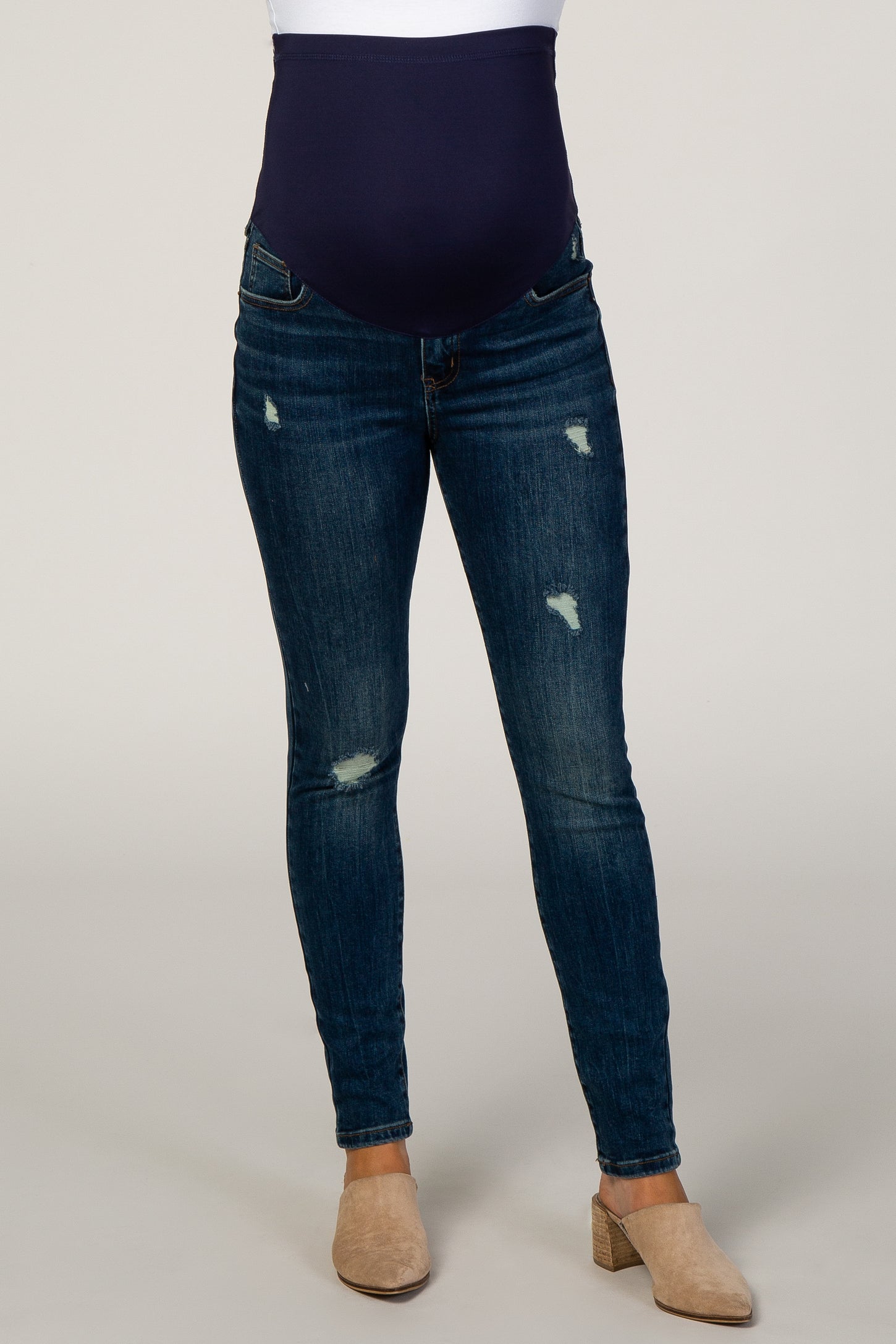 PinkBlush Navy Blue Lightly Distressed Maternity Jeans