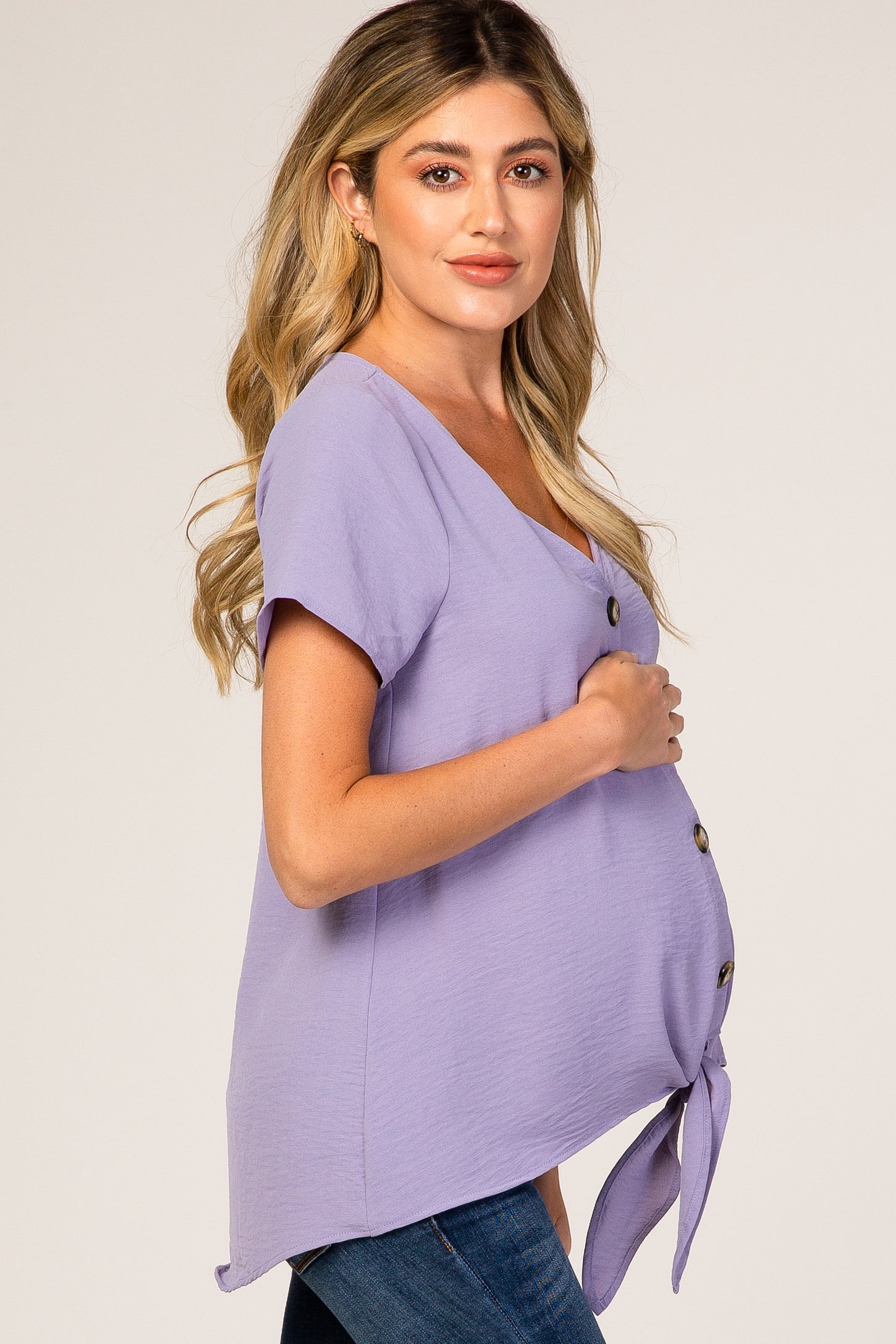 Lavender Button Tie Front Maternity Top