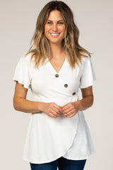 PinkBlush White Short Sleeve Button Accent Wrap Maternity/Nursing Top