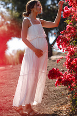 White Swiss Dot Tiered Maternity Maxi Dress