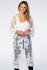 White Embroidered Lace Mesh Cover Up