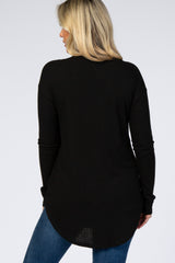 Black Long Sleeve Round Hem Textured Maternity Top