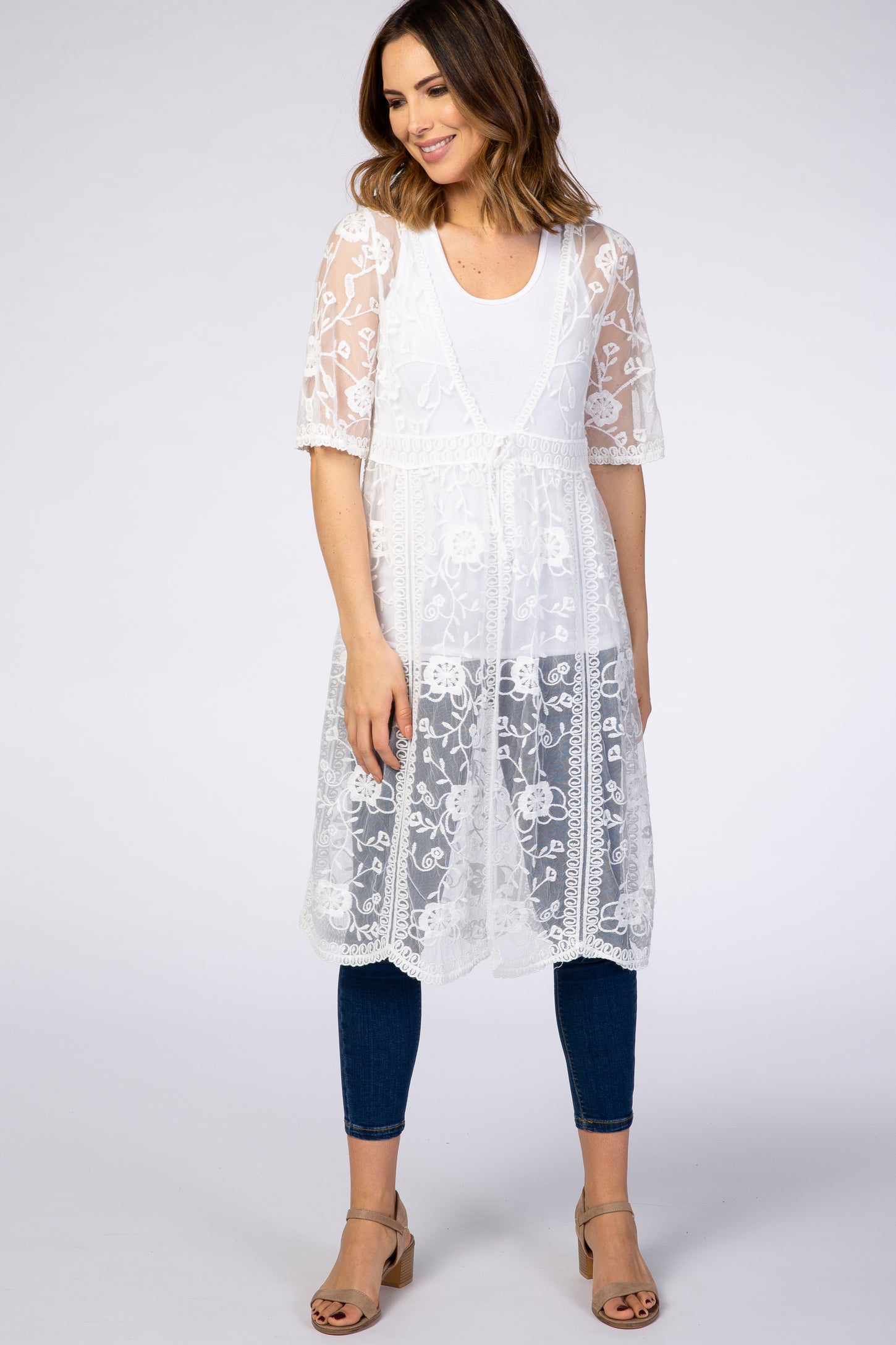 White Lace Mesh Maternity Cover Up