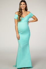 PinkBlush Light Mint Off Shoulder Wrap Maternity Photoshoot Gown/Dress