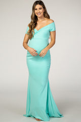 PinkBlush Light Mint Off Shoulder Wrap Maternity Photoshoot Gown/Dress