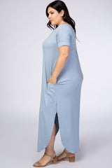 PinkBlush Light Blue V-Neck Short Sleeve Plus Maxi Dress