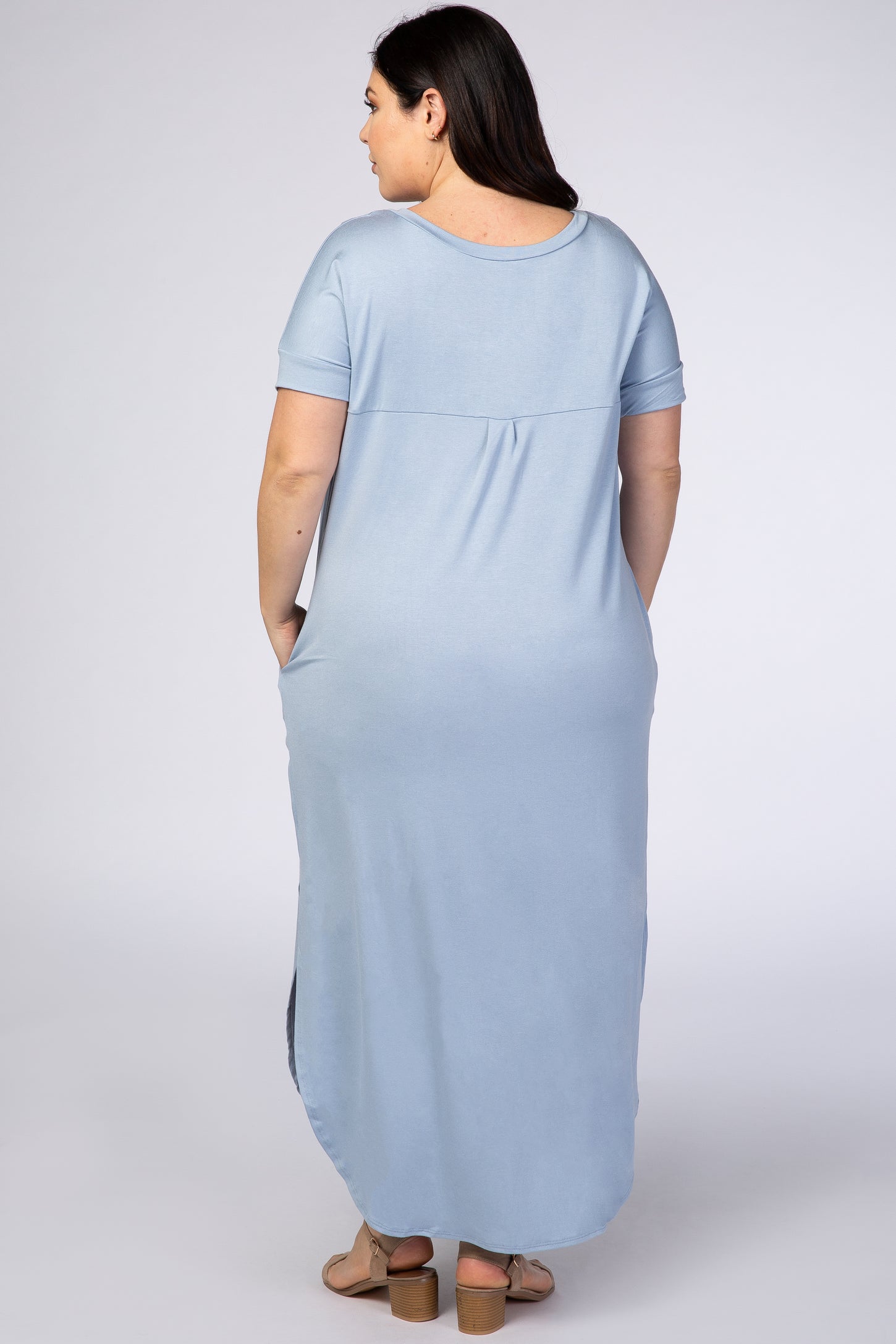 PinkBlush Light Blue V-Neck Short Sleeve Plus Maxi Dress