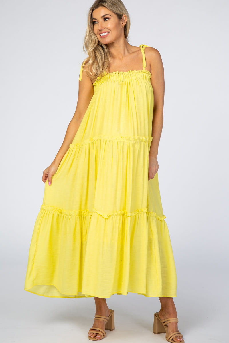 Yellow Tie Strap Ruffle Maternity Maxi Dress– PinkBlush