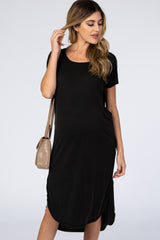 Black Faded Curved Hem Maternity Midi Dress