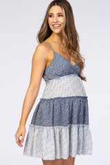 Blue Floral Ruffle Maternity Dress