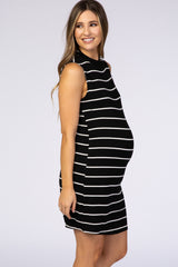 Black Stripe Mock Neck Maternity Dress