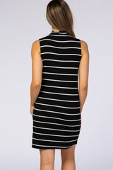 Black Stripe Mock Neck Maternity Dress