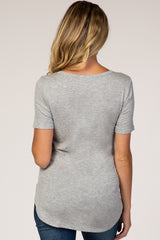 Heather Grey Ribbed Short Sleeve Button Detail Maternity Top