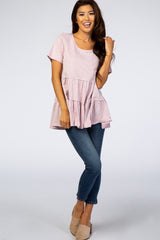 Mauve Wide Neck Short Sleeve Tiered Top