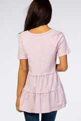 Mauve Wide Neck Short Sleeve Tiered Top