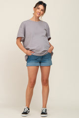 PinkBlush Blue Cuffed Maternity Denim Shorts