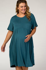 Teal Solid Plus Maternity Babydoll Dress