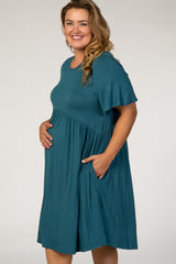 Teal Solid Plus Maternity Babydoll Dress