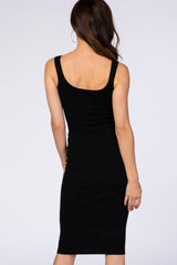 Black Sleeveless Fitted Ribbed Dress