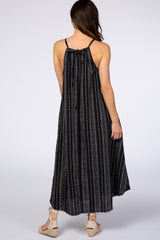 Black Vertical Striped Sleeveless High Neck Maxi Dress