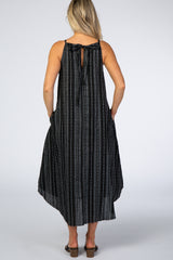 Black Vertical Striped Sleeveless High Neck Maternity Maxi Dress