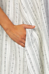White Vertical Striped Sleeveless High Neck Maxi Dress
