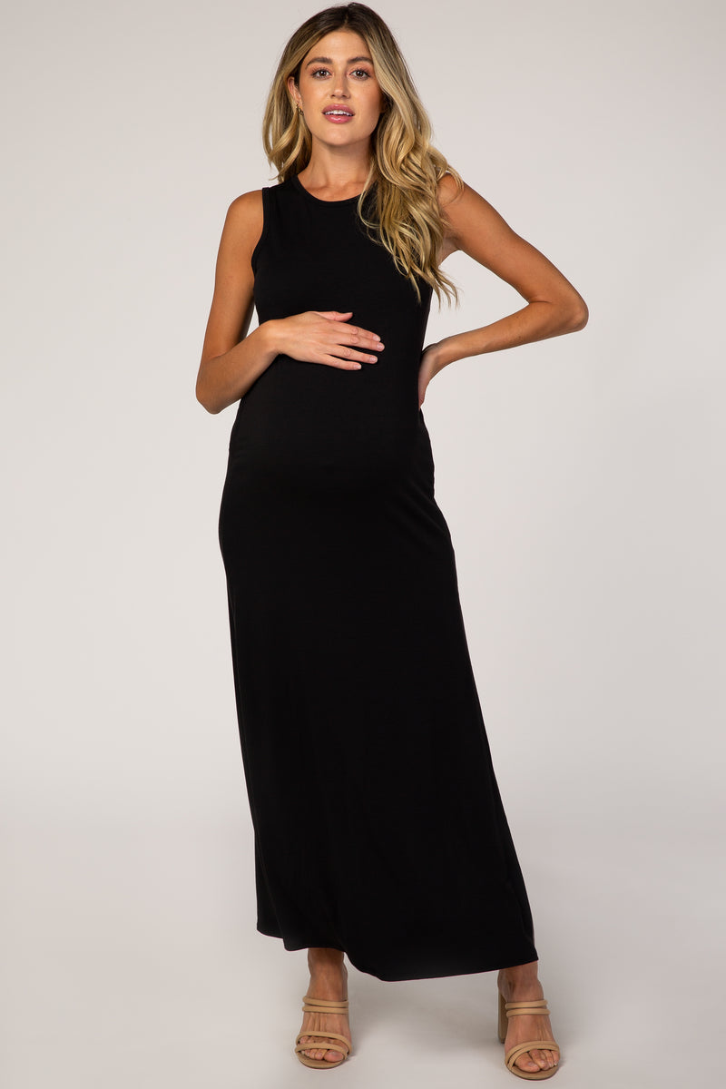Black Side Slit Maternity Maxi Dress– PinkBlush