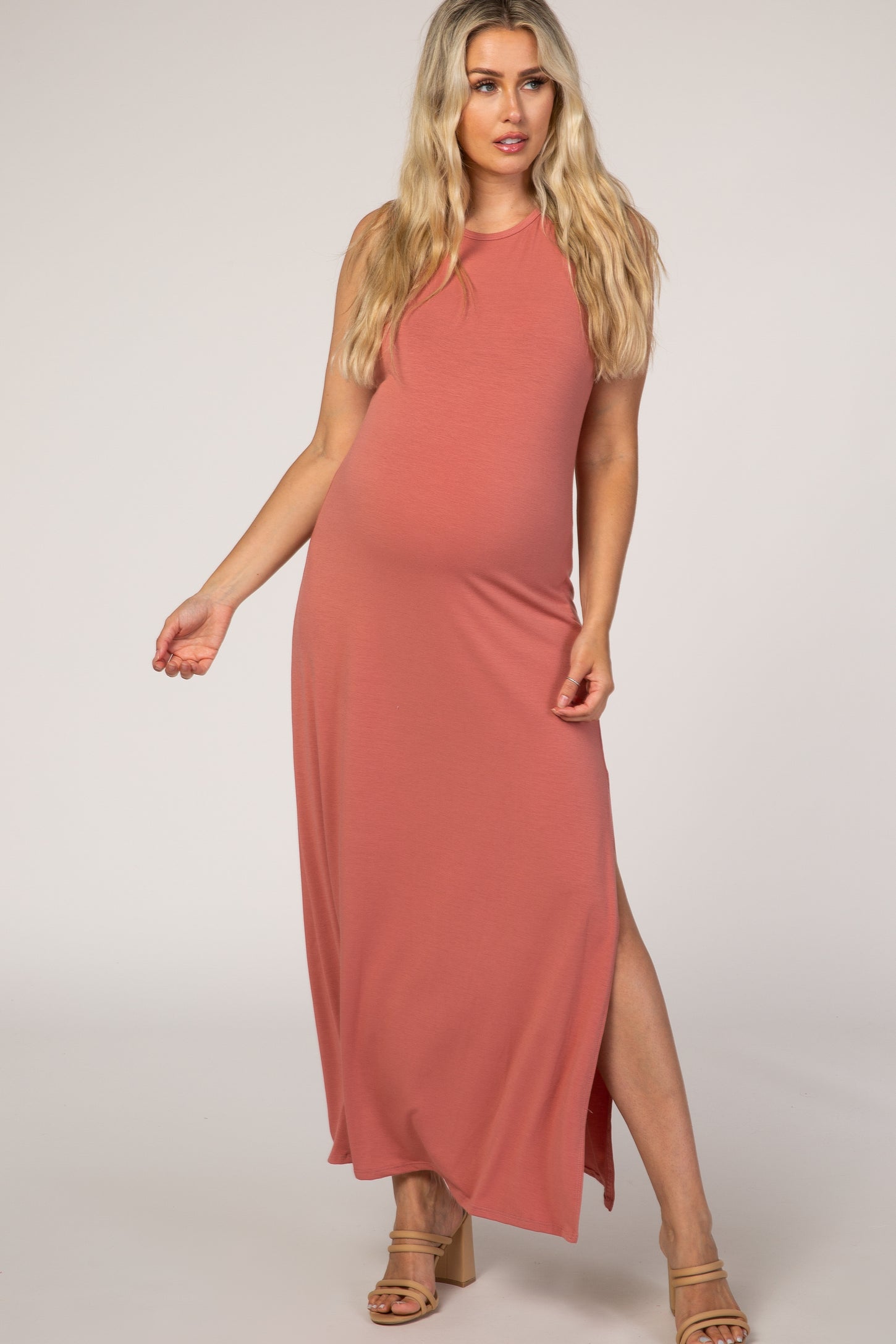 Pink Side Slit Maternity Maxi Dress– PinkBlush