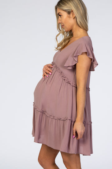 Mauve Ruffle Maternity Mini Dress