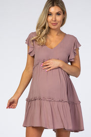 Mauve Ruffle Maternity Mini Dress