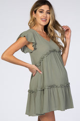 Sage Green Ruffle Maternity Mini Dress