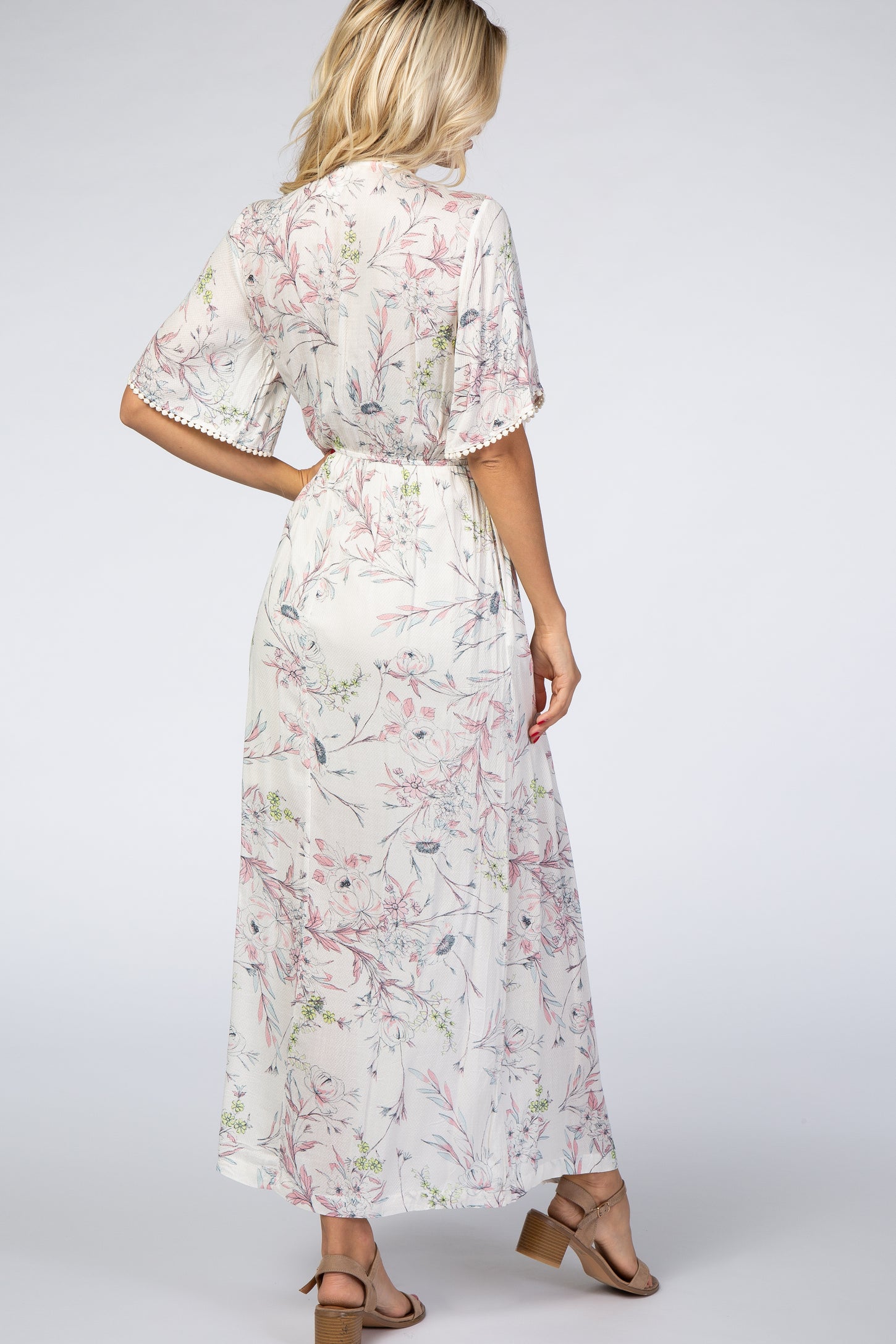 Ivory Floral Button Front Maxi Dress