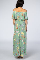 Sage Floral Off Shoulder Maxi Dress