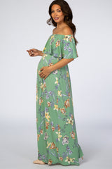 Sage Floral Off Shoulder Maternity Maxi Dress