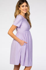 Lavender Swiss Dot Short Sleeve Maternity Dress