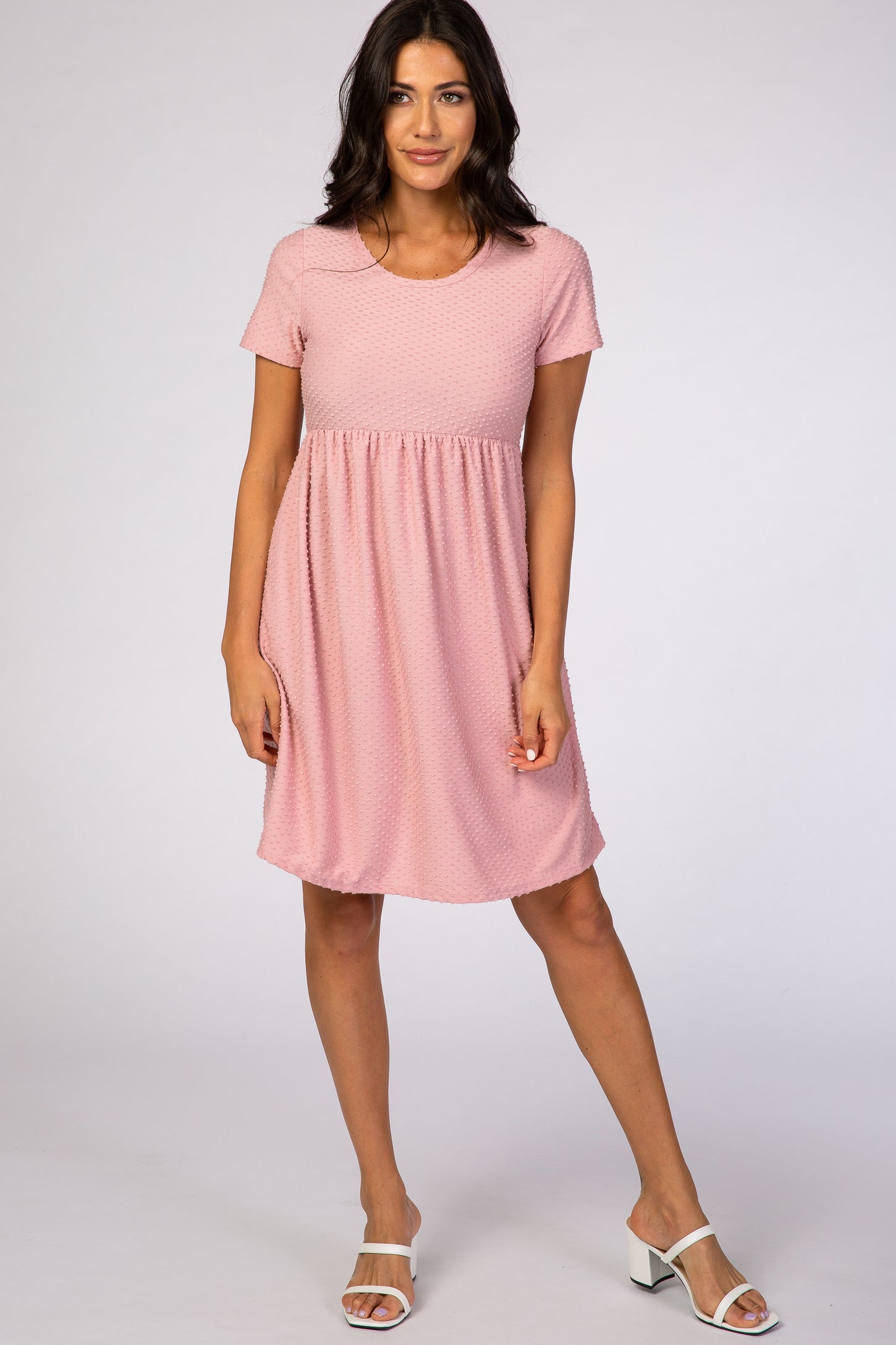 Pink Swiss Dot Short Sleeve Maternity Dress