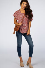 Rust Floral Button Down Top